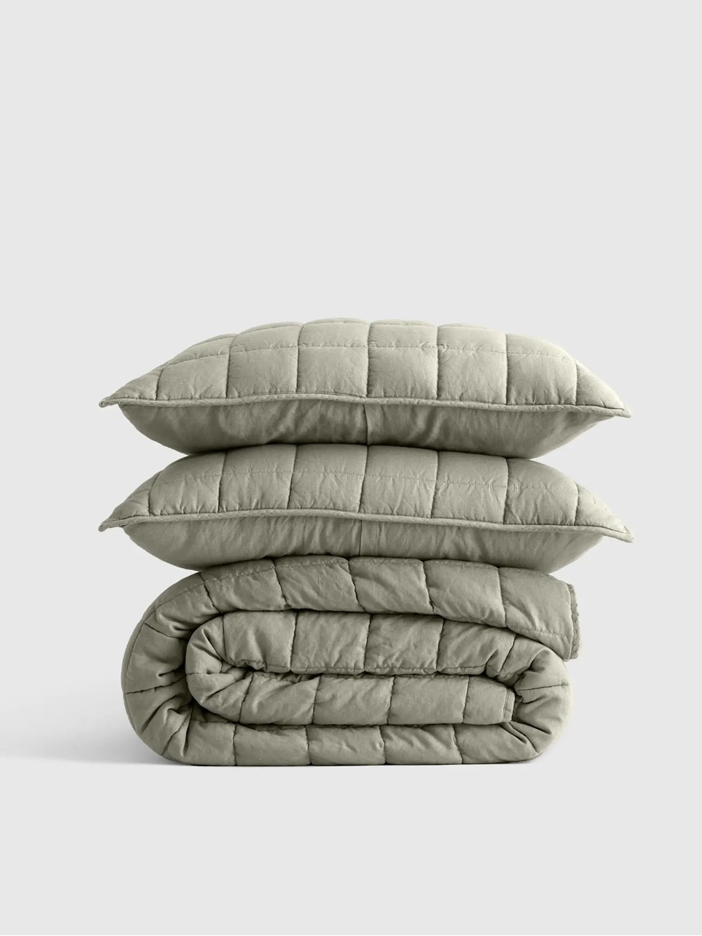 NEW Quince QUEEN Willowleaf European Linen Box Quilt Set w/ Shams $234